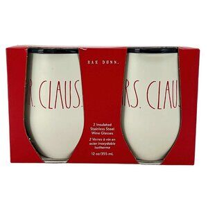 Rae Dunn Mr. & Mrs. Clause Insulated Stainless Steel Wine Tumbler: 2 Piece Set